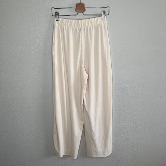Dressed in LALA Small Cream Colored High-Waisted Wide Leg Ribbed Pants - Picture 2 of 8
